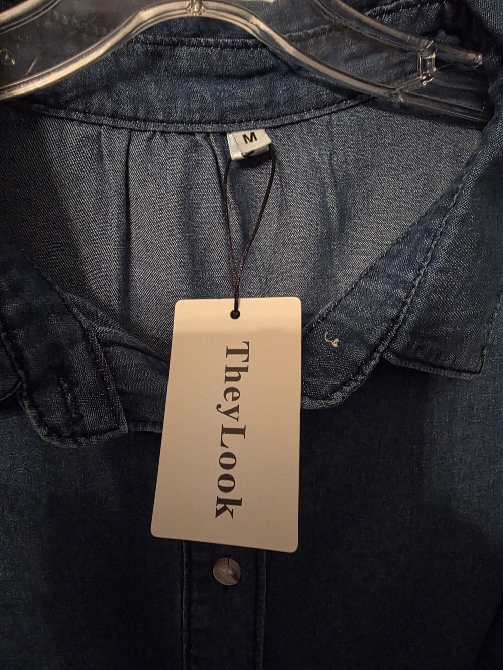 Short-Sleeve Dark Blue Denim Midi Dress with Button Front Size M - Picture 4 of 4
